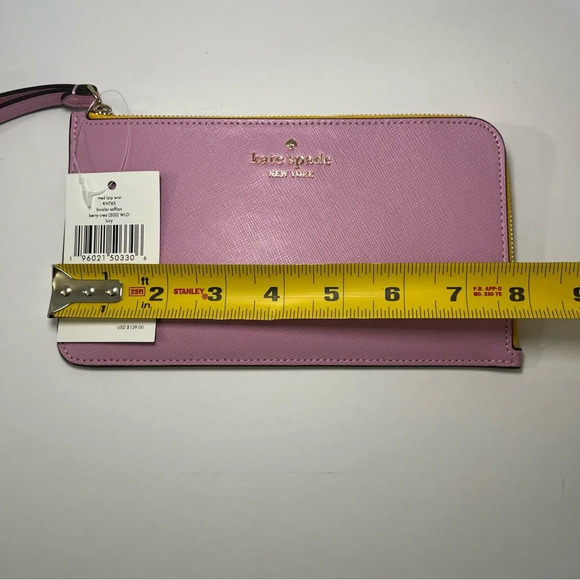 NWT Kate Spade Lucy Lavender Pink & Yellow Leather L-Zip Wristlet KH765 Wallet - Picture 9 of 11